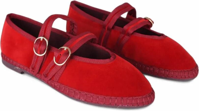 FLABELUS Claire velvet double-strap ballet flats Rood
