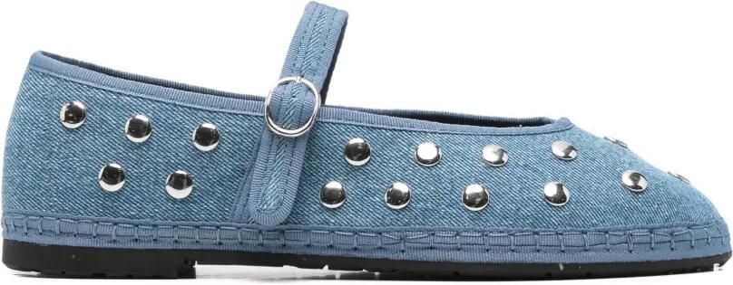 FLABELUS Mae zilveren denim ballerina's Blauw