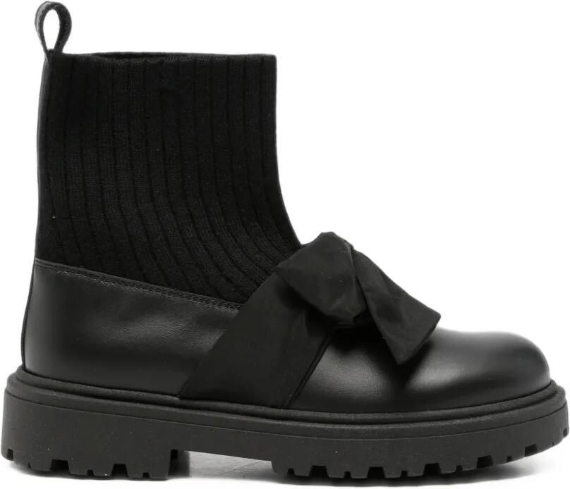 Florens bow-detail ribbed-knit boots Zwart