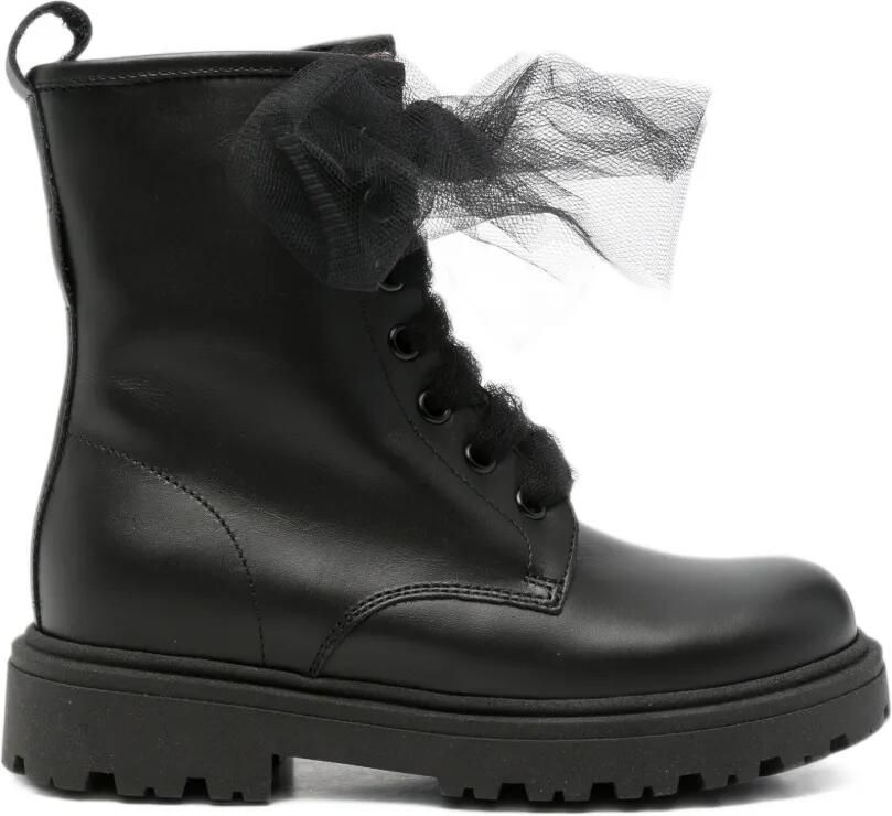 Florens tulle-bow lace-up boots Zwart