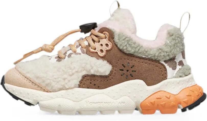 FLOWER MOUNTAIN KIDS Sneakers met fleece vlakken en luipaard-print Beige