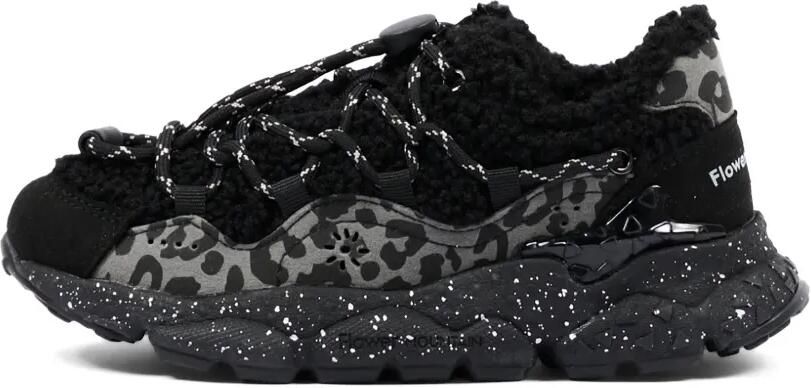 FLOWER MOUNTAIN KIDS Sneakers met luipaardprint en lammy-effect Zwart - Foto 5