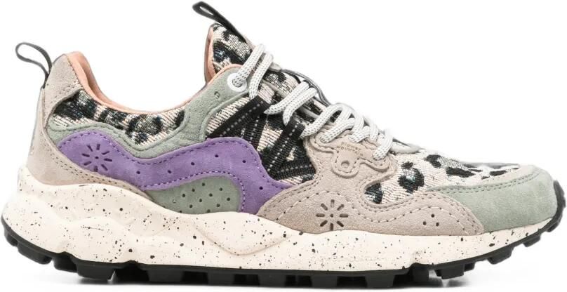 FLOWER MOUNTAIN Yamano 3 sneakers met luipaardprint en vlakken Beige