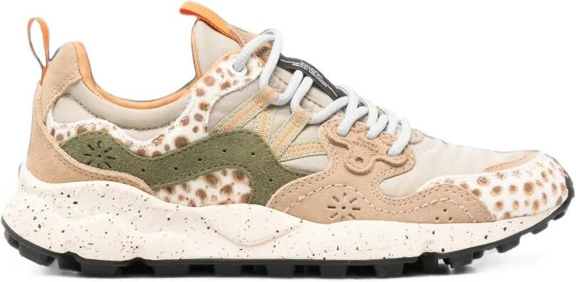 FLOWER MOUNTAIN Yamano 3 sneakers met luipaardprint en vlakken Beige