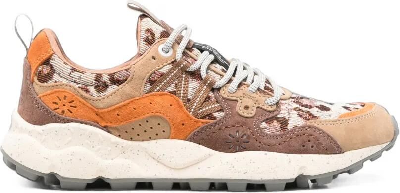 FLOWER MOUNTAIN Yamano 3 sneakers met luipaardprint en vlakken Oranje