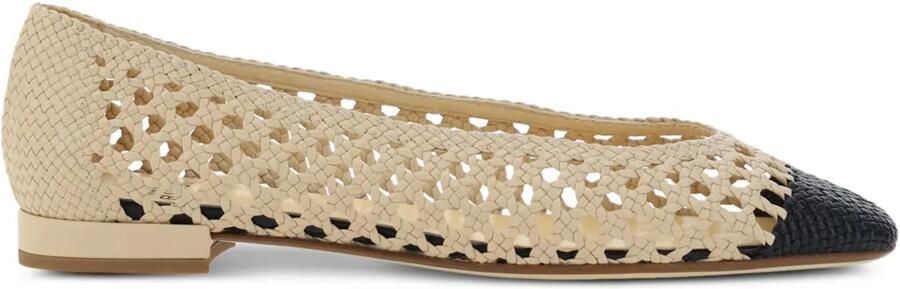 Francesco Russo Leren ballerina's met open weving Beige