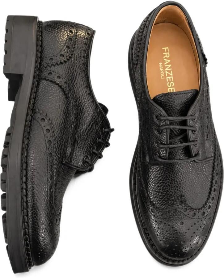 FRANZESE COLLECTION Dandy Rolls Royce brogue derby veterschoenen van leer met textuur Zwart - Foto 2