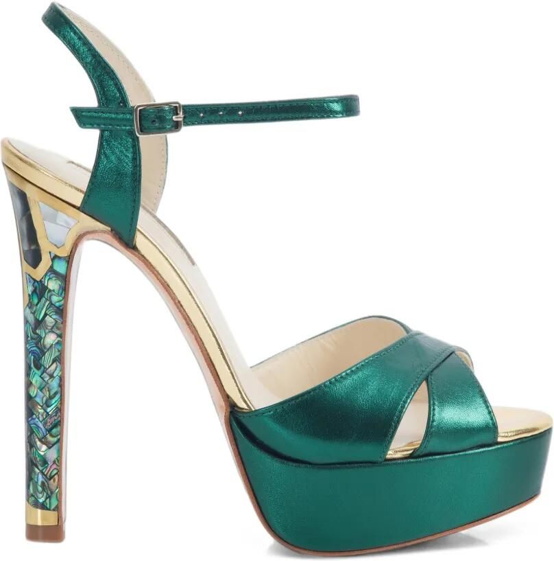 FREYA ROSE Cleopatra pearl-heel platform sandals Groen
