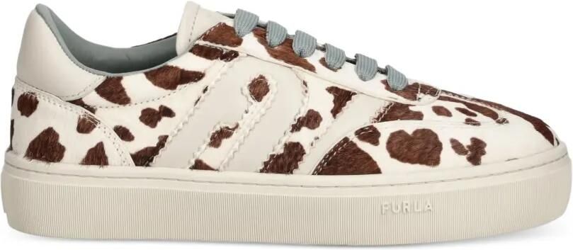Furla Sneakers met plateauzool en koeienprint Beige