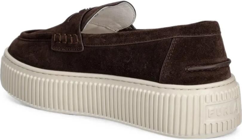 Furla Suède loafers met plateauzool Bruin - Foto 2