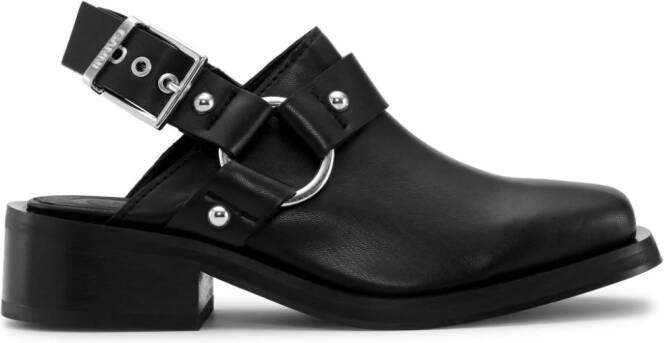 GANNI Biker slingback leren muiltjes Zwart