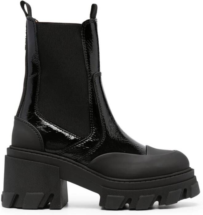 GANNI Enkellaarzen met logo-reliëf Zwart