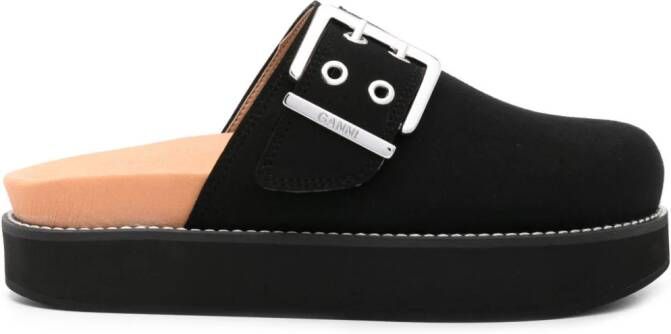 GANNI Feminine Buckle vilten slippers Zwart