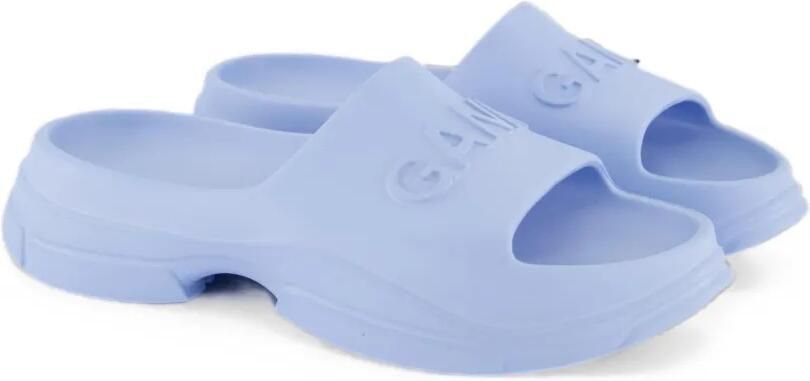 GANNI Badslippers met logo-reliëf Blauw - Foto 4