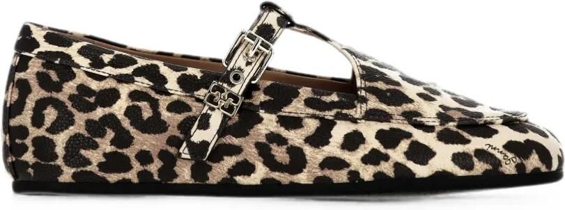 GANNI Ballerina's met luipaardprint en gespsluiting Beige