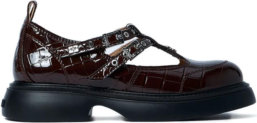 GANNI Butterfly loafers met krokodillen-reliëf en gesp Bruin