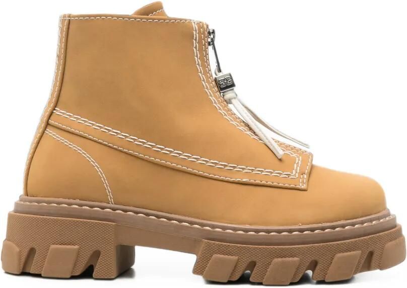 GANNI cleated zip ankle boots Beige
