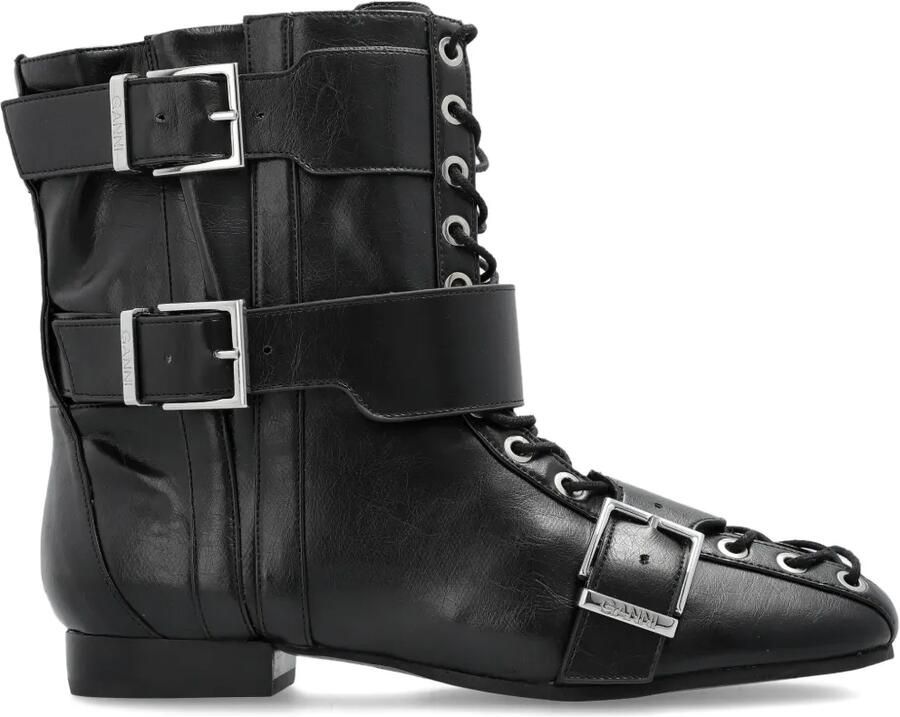 GANNI Combat boots met gesp Zwart