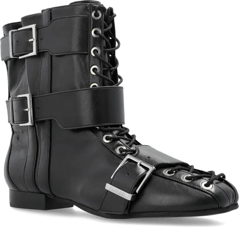 GANNI Combat boots met gesp Zwart - Foto 3