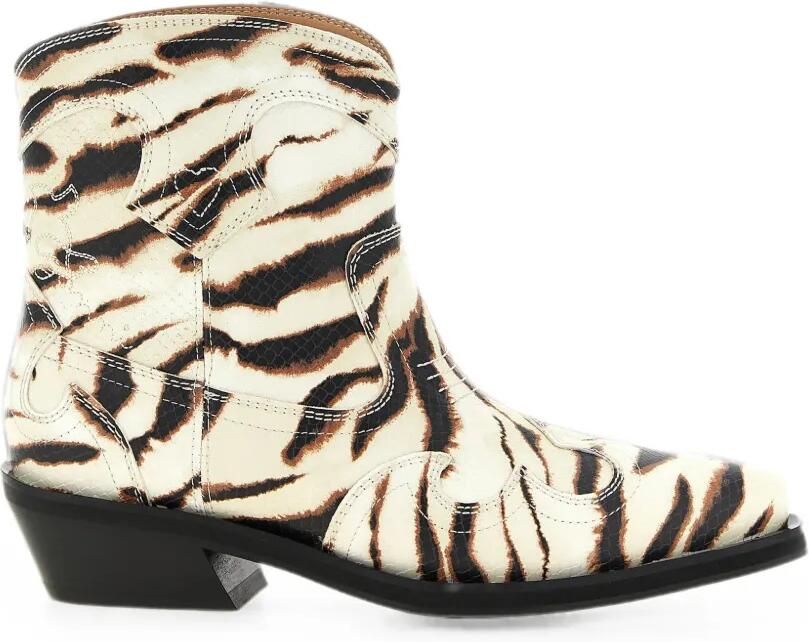 GANNI Enkellaarzen met geborduurde zebraprint Beige
