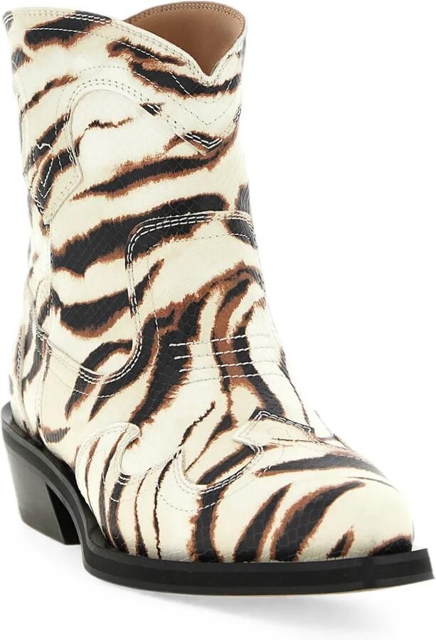 GANNI Enkellaarzen met geborduurde zebraprint Beige - Foto 3
