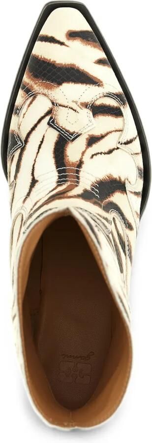 GANNI Enkellaarzen met geborduurde zebraprint Beige - Foto 4