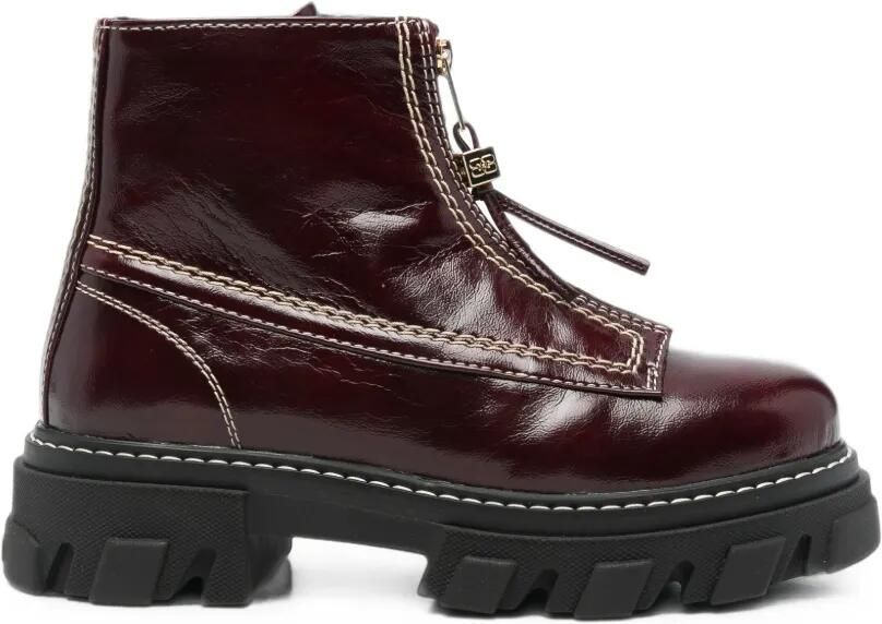 GANNI Enkellaarzen met profielzool en ritsdetail Rood