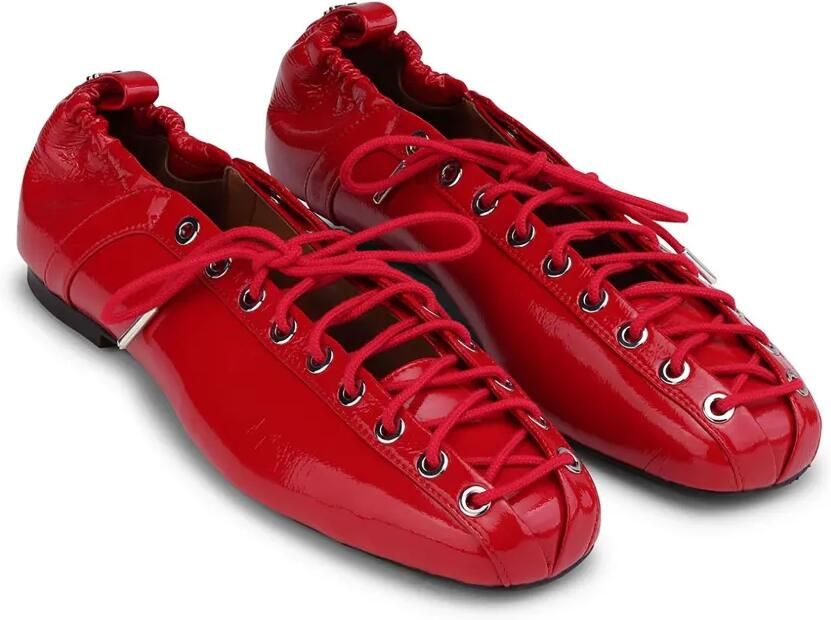 GANNI Leren ballerina's met veters Rood - Foto 2