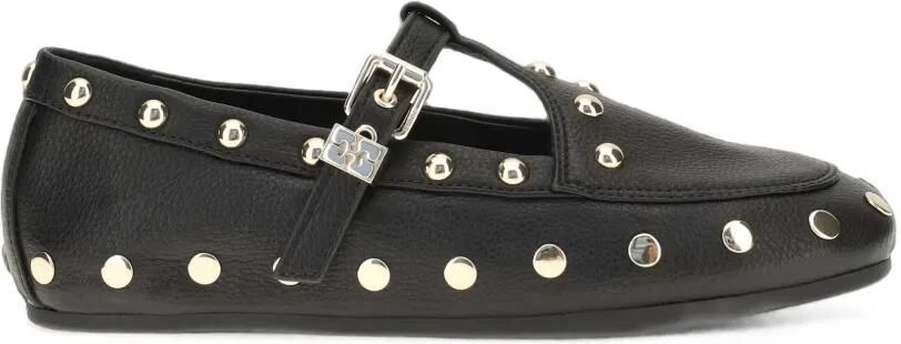 GANNI Mary Jenny ballerina's van bewerkt leer met studs Zwart