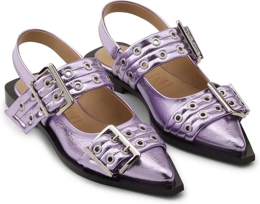 GANNI Platte pumps met gesp en puntige neus Paars