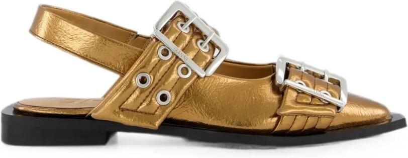 GANNI Platte pumps met gespdetail en puntige neus Goud