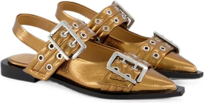 GANNI Platte pumps met gespdetail en puntige neus Goud - Foto 4