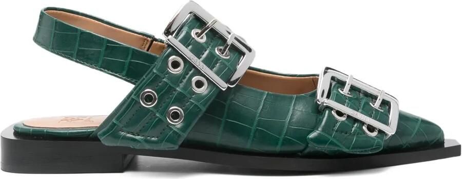 GANNI Pumps met dubbele gesp en puntige neus Groen