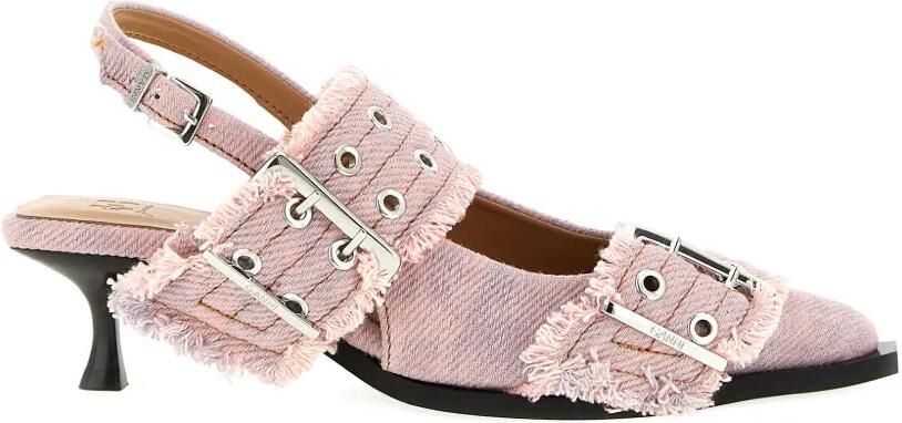 GANNI Pumps met gesp en franje Roze