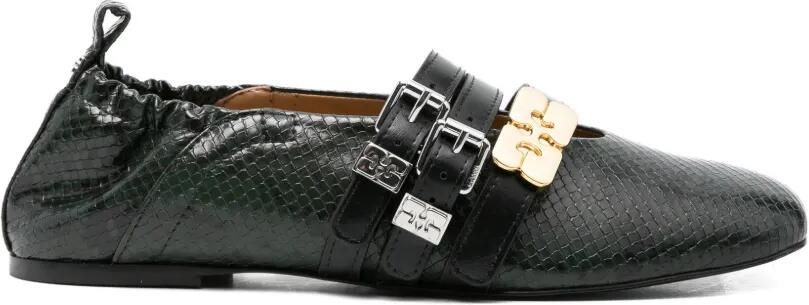GANNI Pumps met slangenleer-effect en gesp Groen