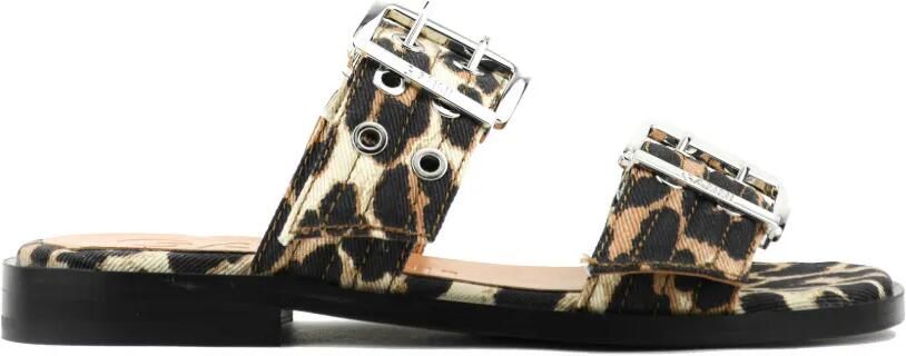 GANNI Sandalen met luipaardprint en gespsluiting Beige