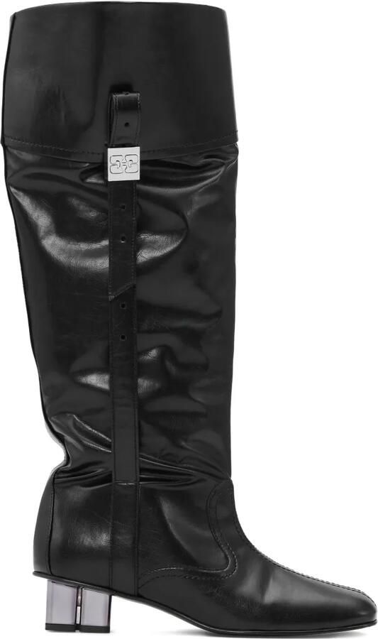 GANNI Slouchy leren knielaarzen Zwart