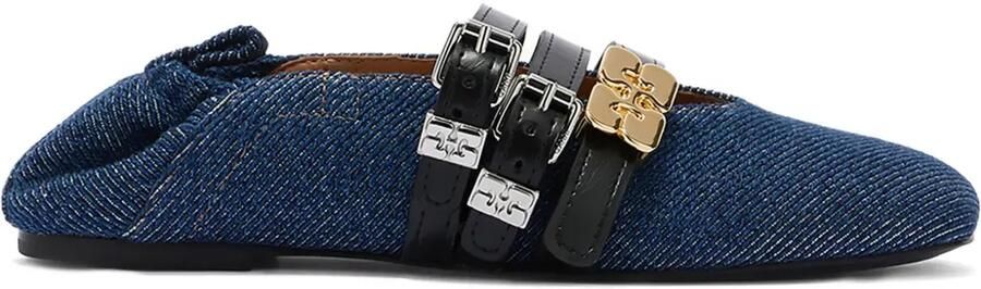 GANNI Sue denim ballerina's met gesp Blauw