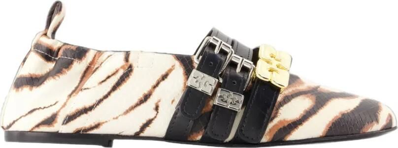 GANNI Sue Triple ballerina's met tijger-print Beige