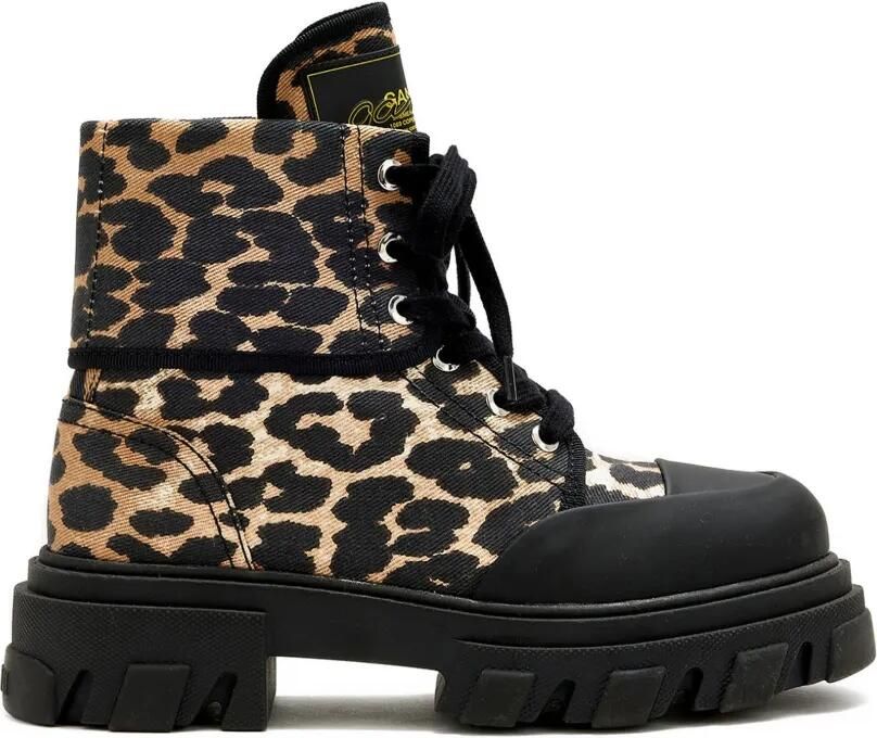 GANNI Trail combat boots met luipaardprint Beige