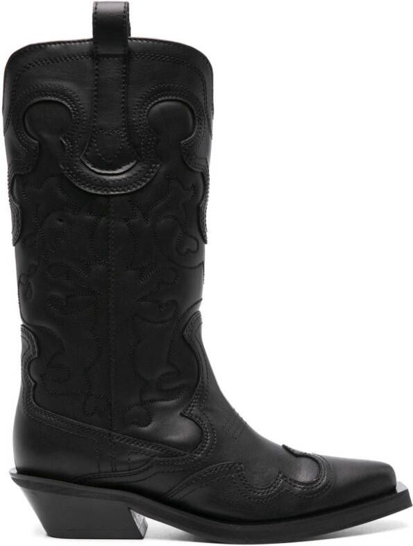 GANNI panelled calf-length boots Zwart