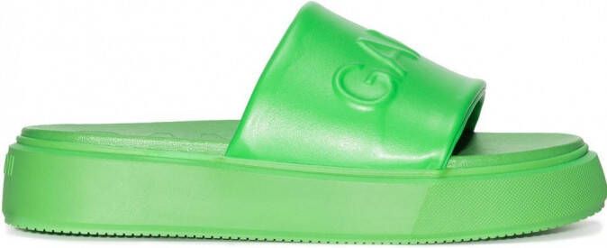 GANNI Slippers met logo-reliëf Groen