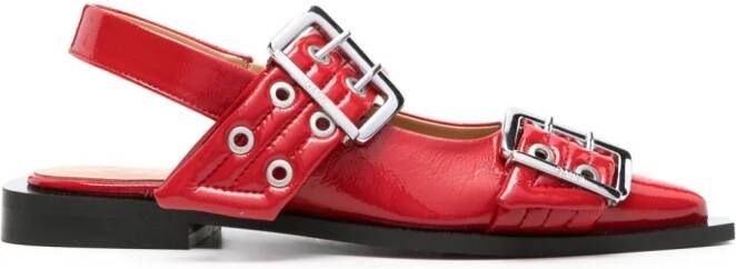 GANNI Wide Welt ballerina's met gesp Rood