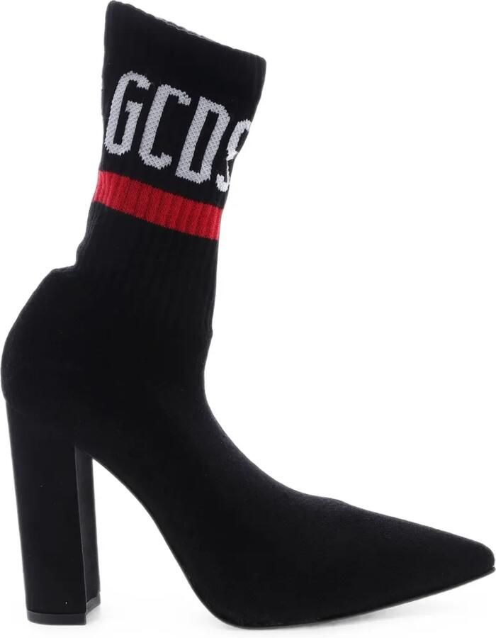 GCDS Enkellaarzen met intarsia-logo en puntige neus Zwart