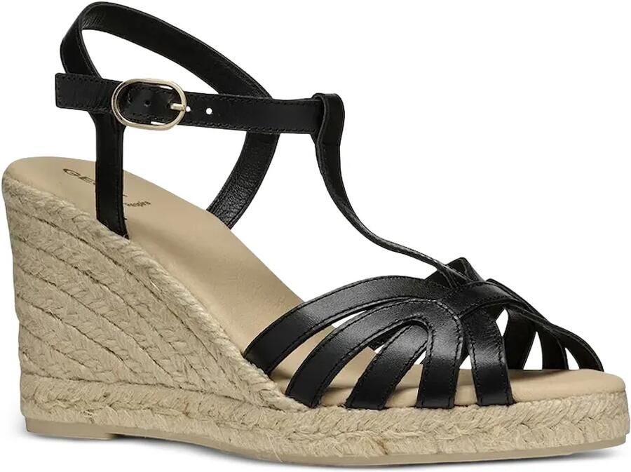 Geox 95 mm espadrilles met sleehak en T-bandje Zwart