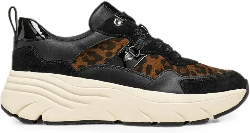 Geox Diamanta sneakers met luipaardprint en vlakken Zwart