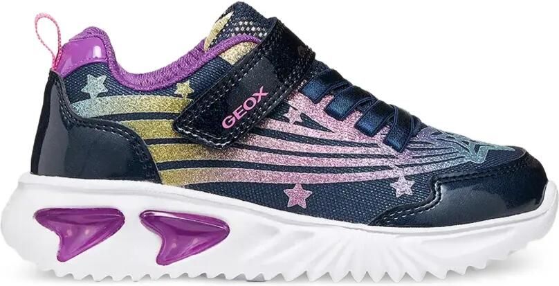 Geox Kids Assister sneakers met ster-patch en glitters Blauw