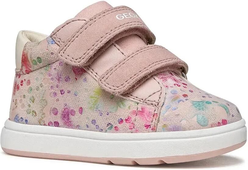 Geox Kids Bigia sneakers met klittenband en bloe print Roze