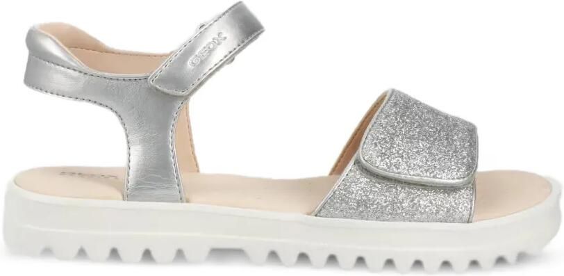 Geox Kids Coralie sandalen met klittenband en glitters-effect Zilver