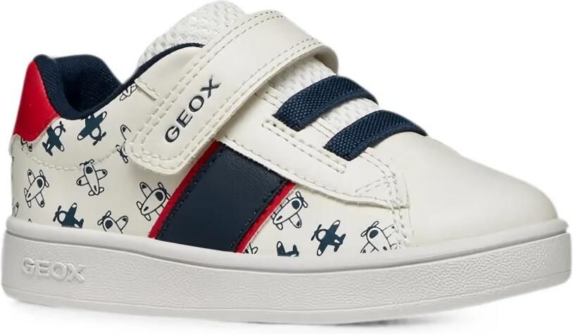 Geox Kids Eclyper sneakers met klittenband en vliegtuig-print Wit